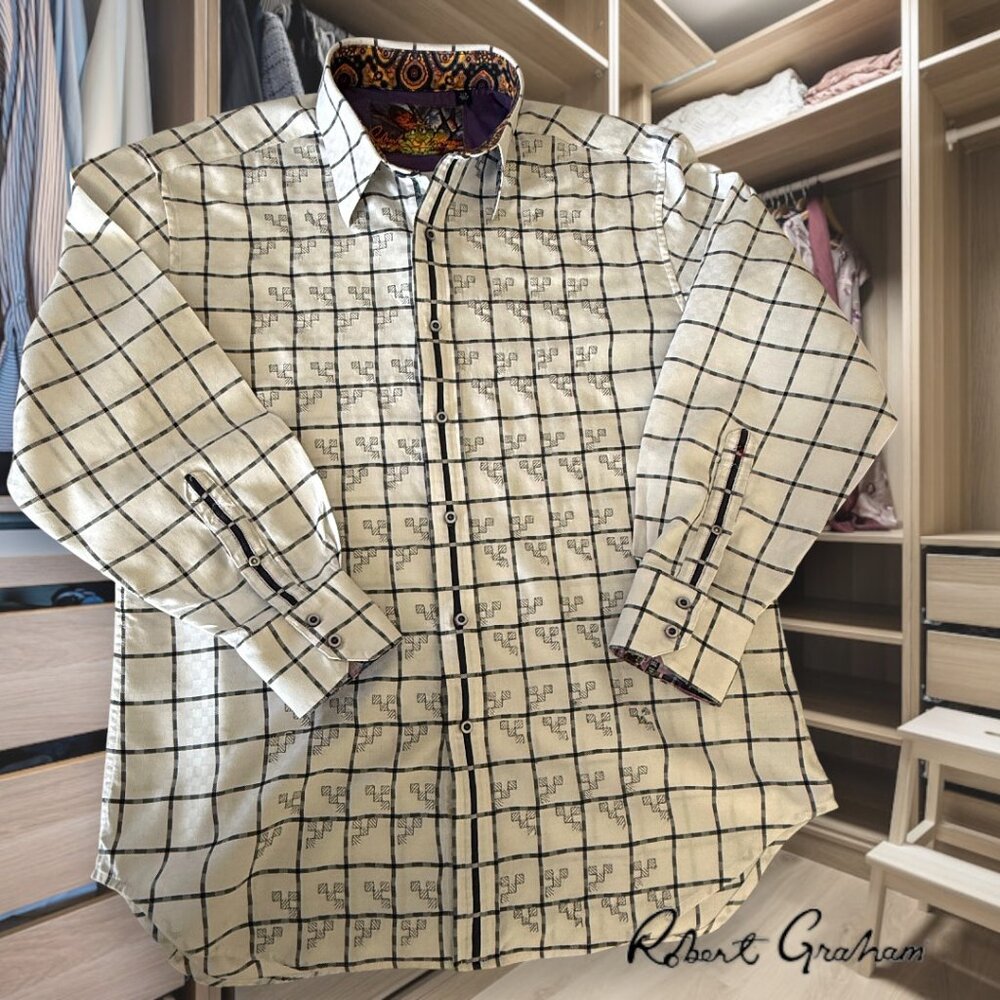 Robert Graham 100% Cotton Button Down Long Sleeve Mens Shirt